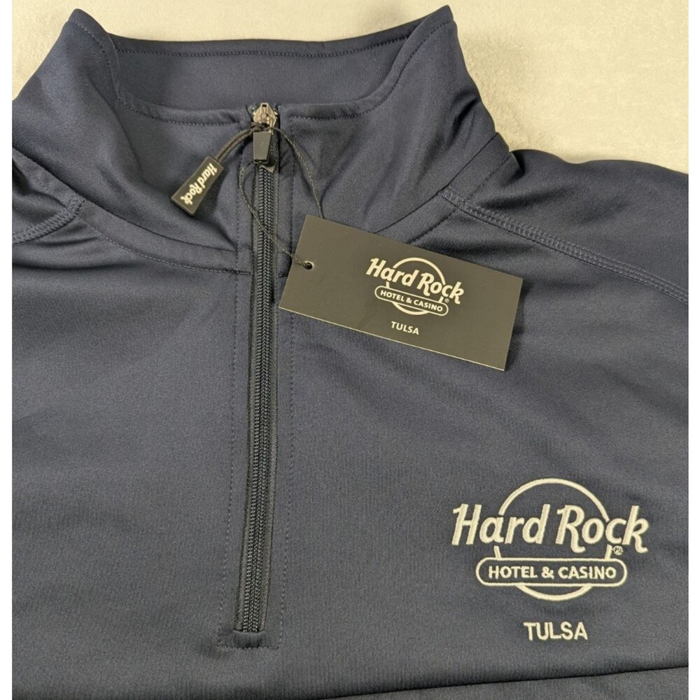 NWT Hard Rock Tulsa Oklahoma Men's 2XL Navy 1/4 Zip Performance Pullover